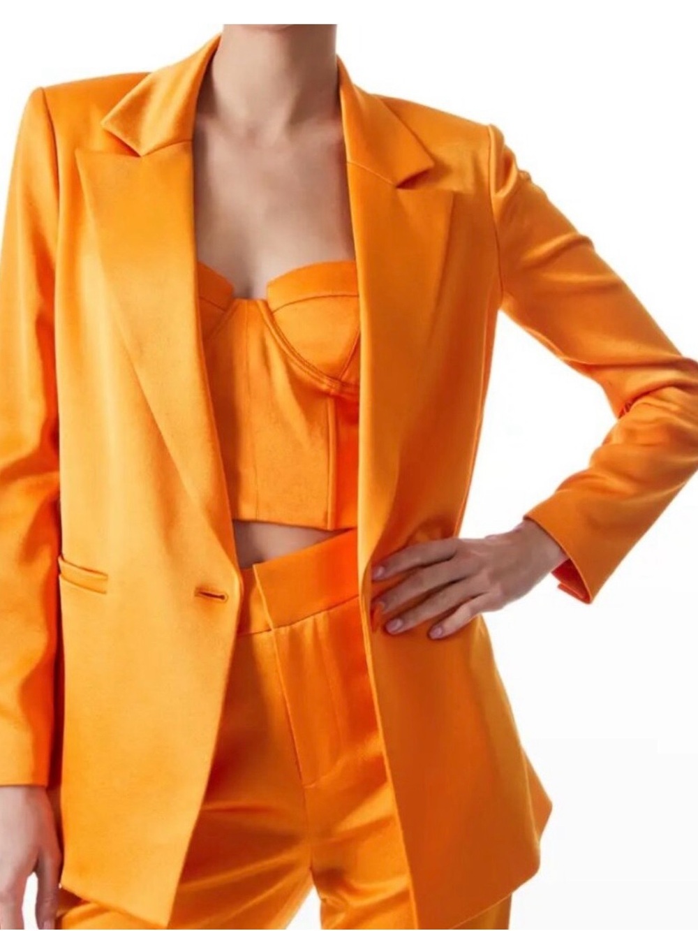 Alice + Olivia Vibrant Orange Satin Blazer